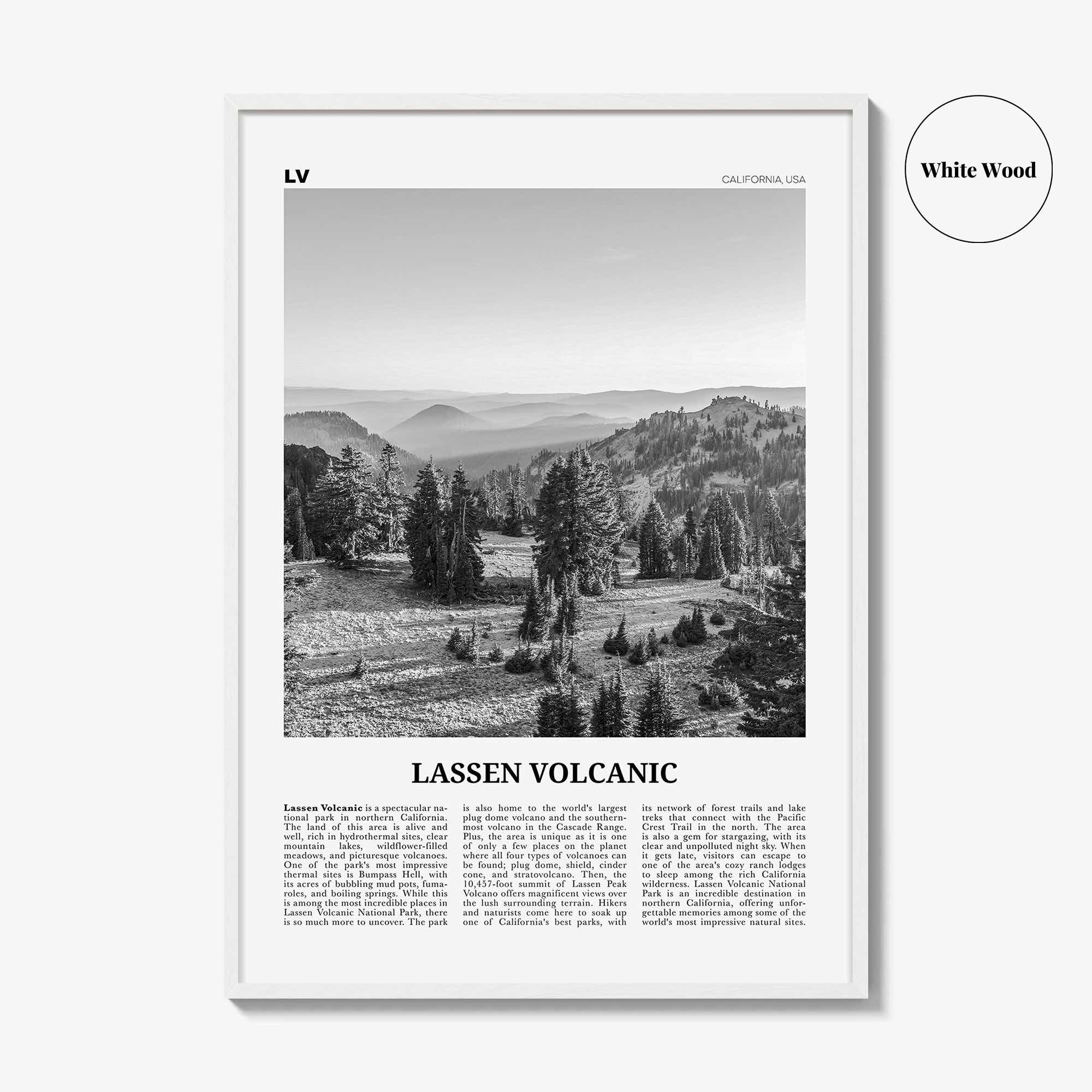 Lassen Volcanic National Park Print Black and White, Lassen Volcanic Wall Art, Lassen Volcanic Poster, Lassen Volcanic Photo, California