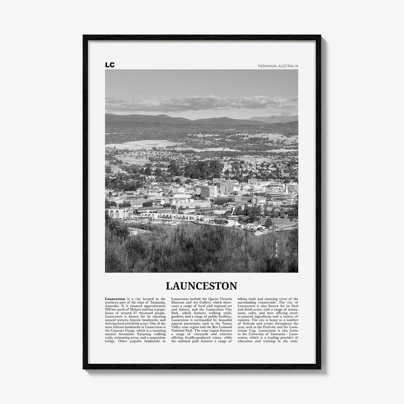 Launceston Print Black and White, Launceston Wall Art, Launceston Poster, Launceston Photo, Launceston Wall Décor, Launceston Map,