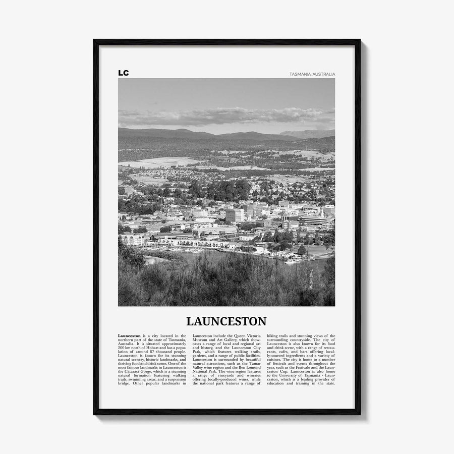 Launceston Print Black and White, Launceston Wall Art, Launceston Poster, Launceston Photo, Launceston Wall Décor, Launceston Map,