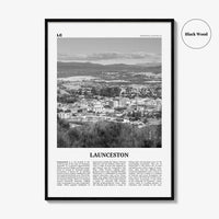 Launceston Print Black and White, Launceston Wall Art, Launceston Poster, Launceston Photo, Launceston Wall Décor, Launceston Map,