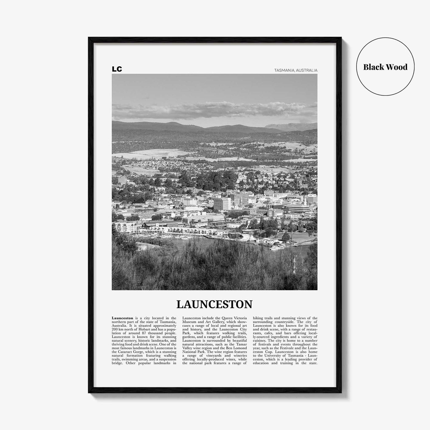 Launceston Print Black and White, Launceston Wall Art, Launceston Poster, Launceston Photo, Launceston Wall Décor, Launceston Map,
