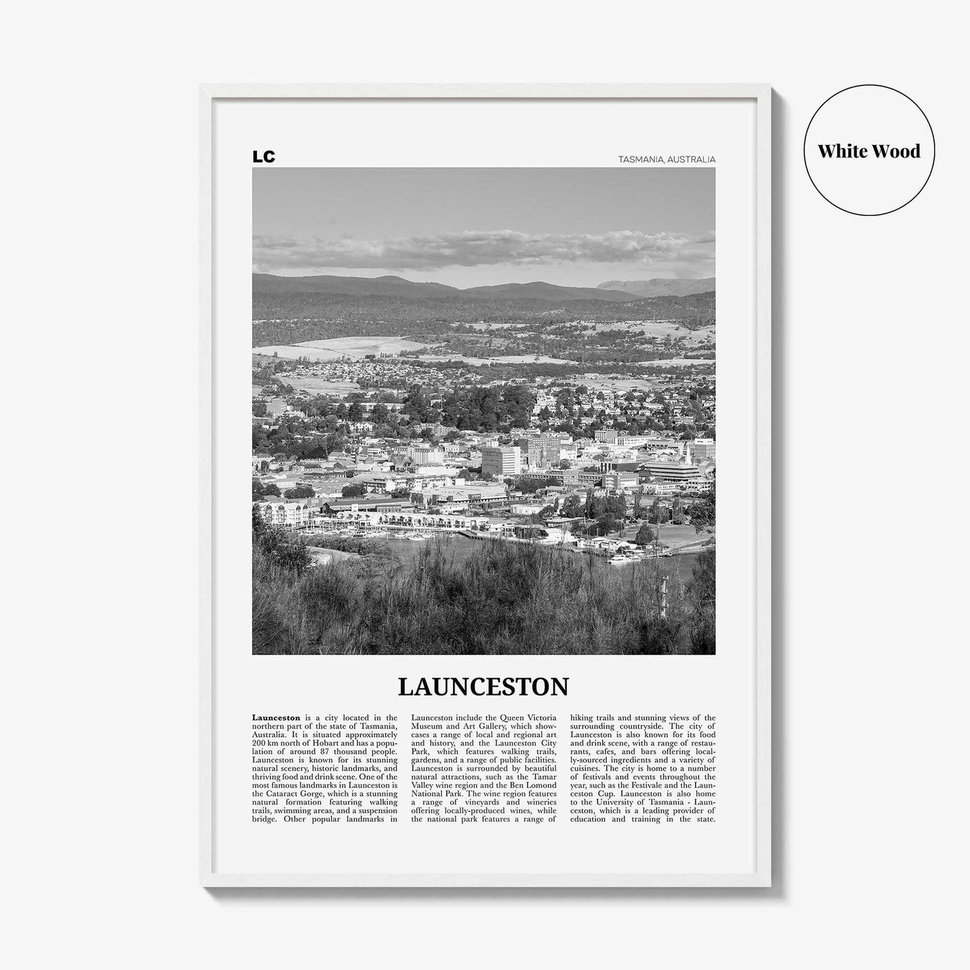 Launceston Print Black and White, Launceston Wall Art, Launceston Poster, Launceston Photo, Launceston Wall Décor, Launceston Map,