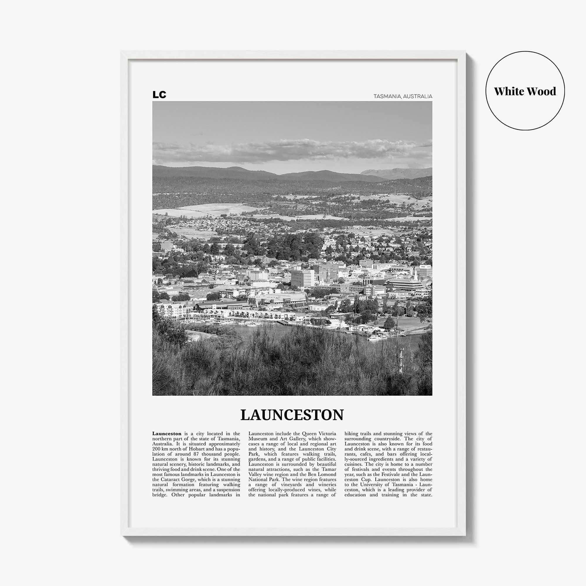 Launceston Print Black and White, Launceston Wall Art, Launceston Poster, Launceston Photo, Launceston Wall Décor, Launceston Map,