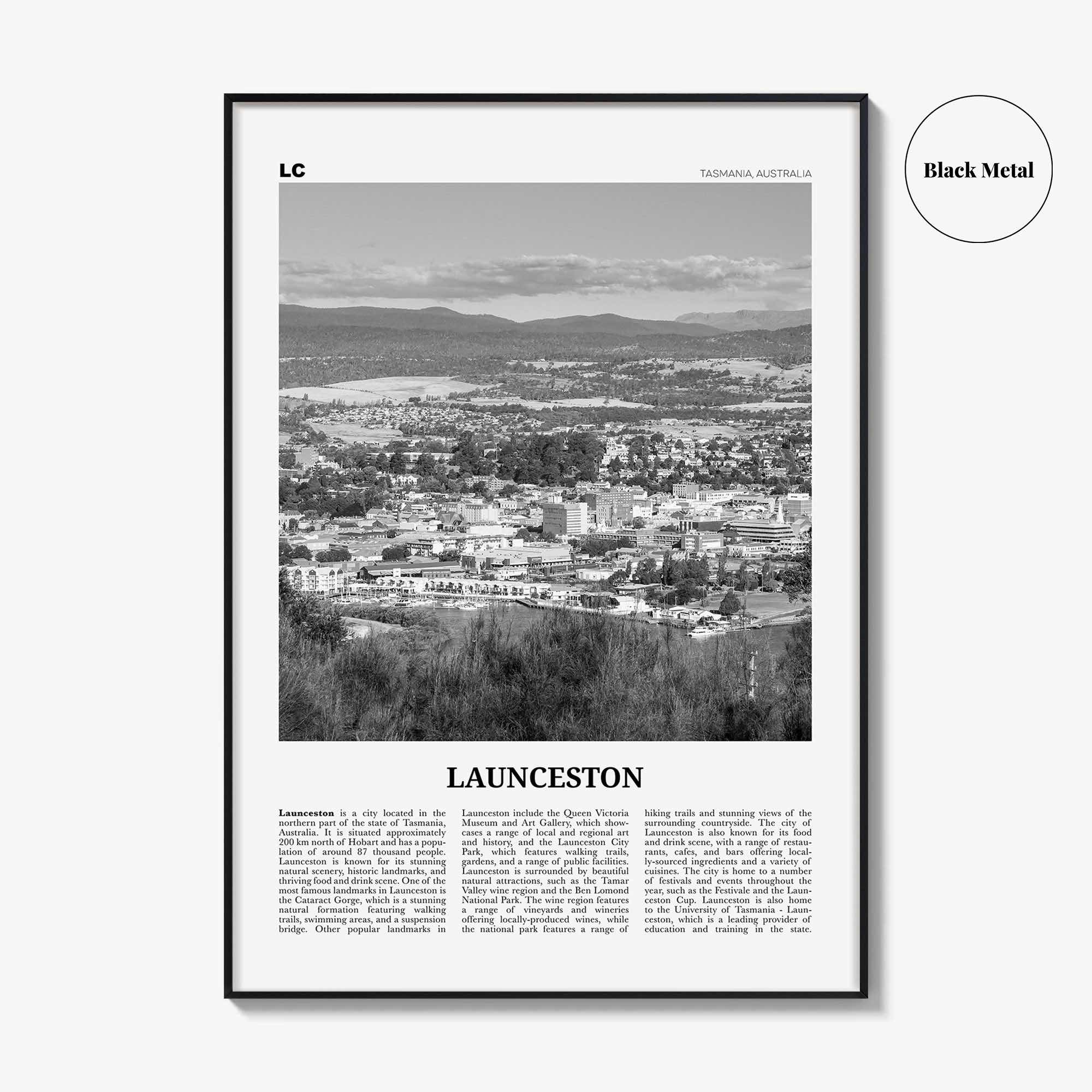 Launceston Print Black and White, Launceston Wall Art, Launceston Poster, Launceston Photo, Launceston Wall Décor, Launceston Map,