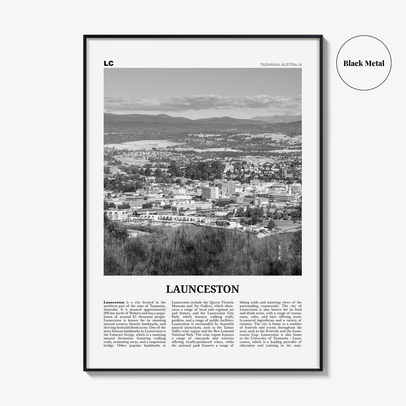 Launceston Print Black and White, Launceston Wall Art, Launceston Poster, Launceston Photo, Launceston Wall Décor, Launceston Map,