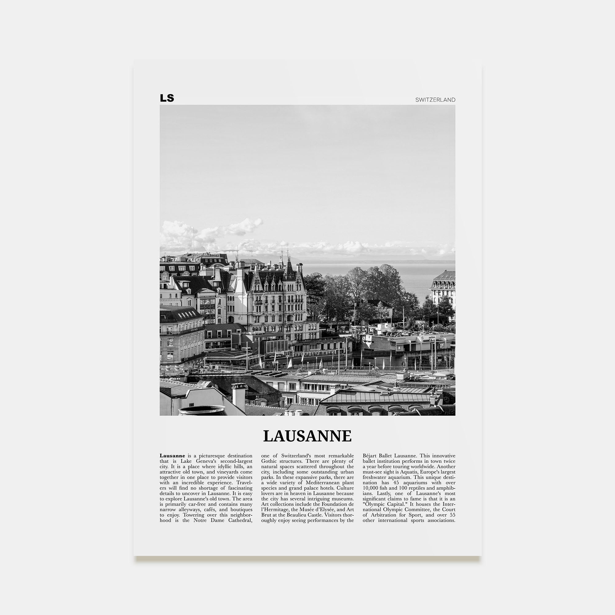 Lausanne Travel B&W Poster