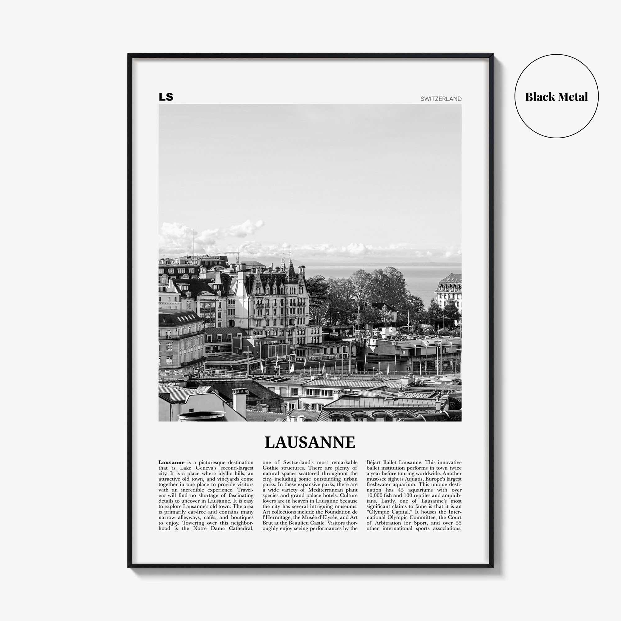 Lausanne Print Black and White, Lausanne Wall Art, Lausanne Poster, Lausanne Photo, Lausanne Wall Décor, Switzerland, Losanna, Vaud, Swiss