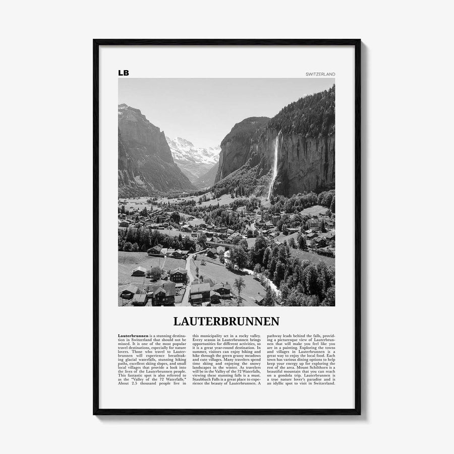 Lauterbrunnen Print Black and White, Lauterbrunnen Wall Art, Lauterbrunnen Poster, Lauterbrunnen Photo, Lauterbrunnen Décor, Switzerland