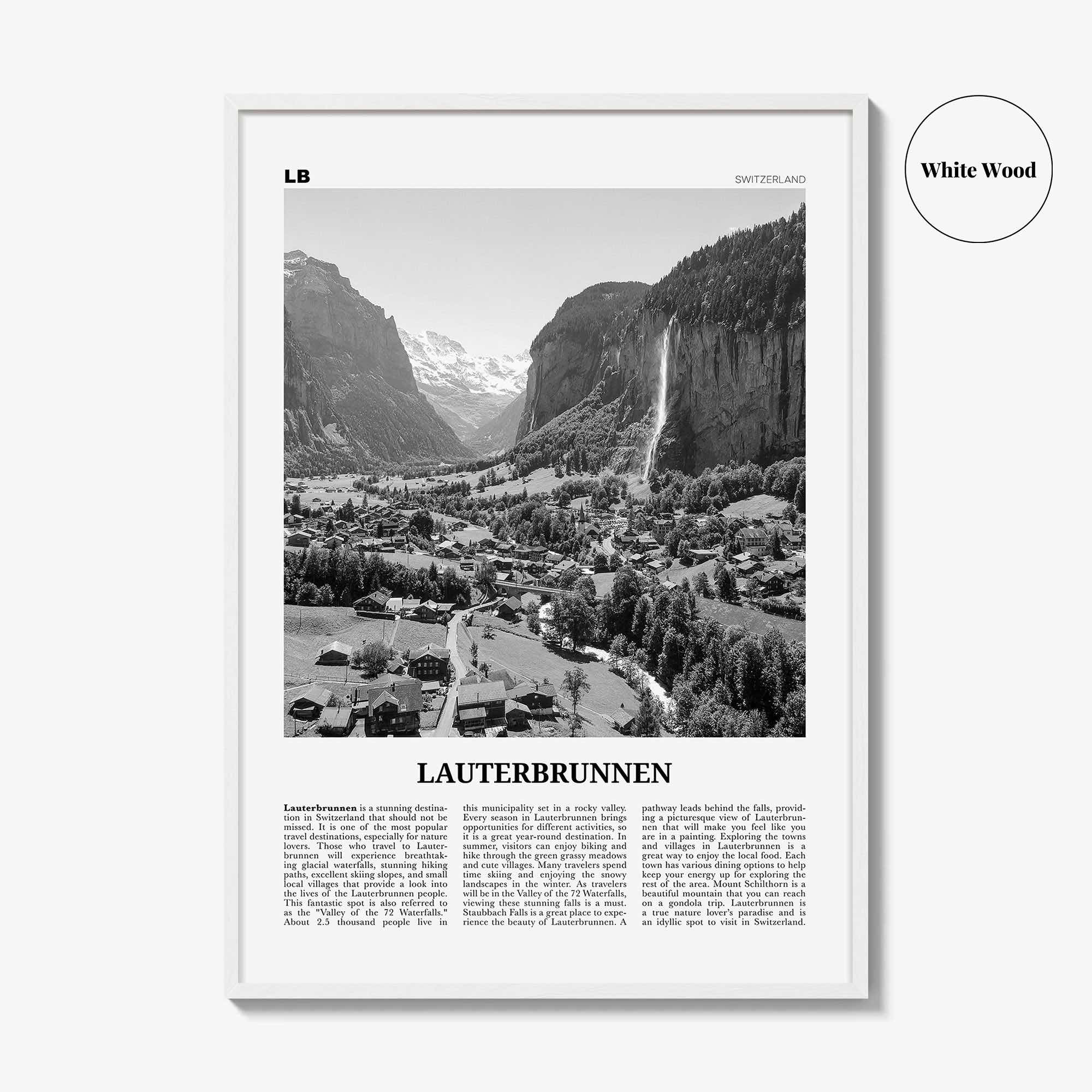 Lauterbrunnen Print Black and White, Lauterbrunnen Wall Art, Lauterbrunnen Poster, Lauterbrunnen Photo, Lauterbrunnen Décor, Switzerland
