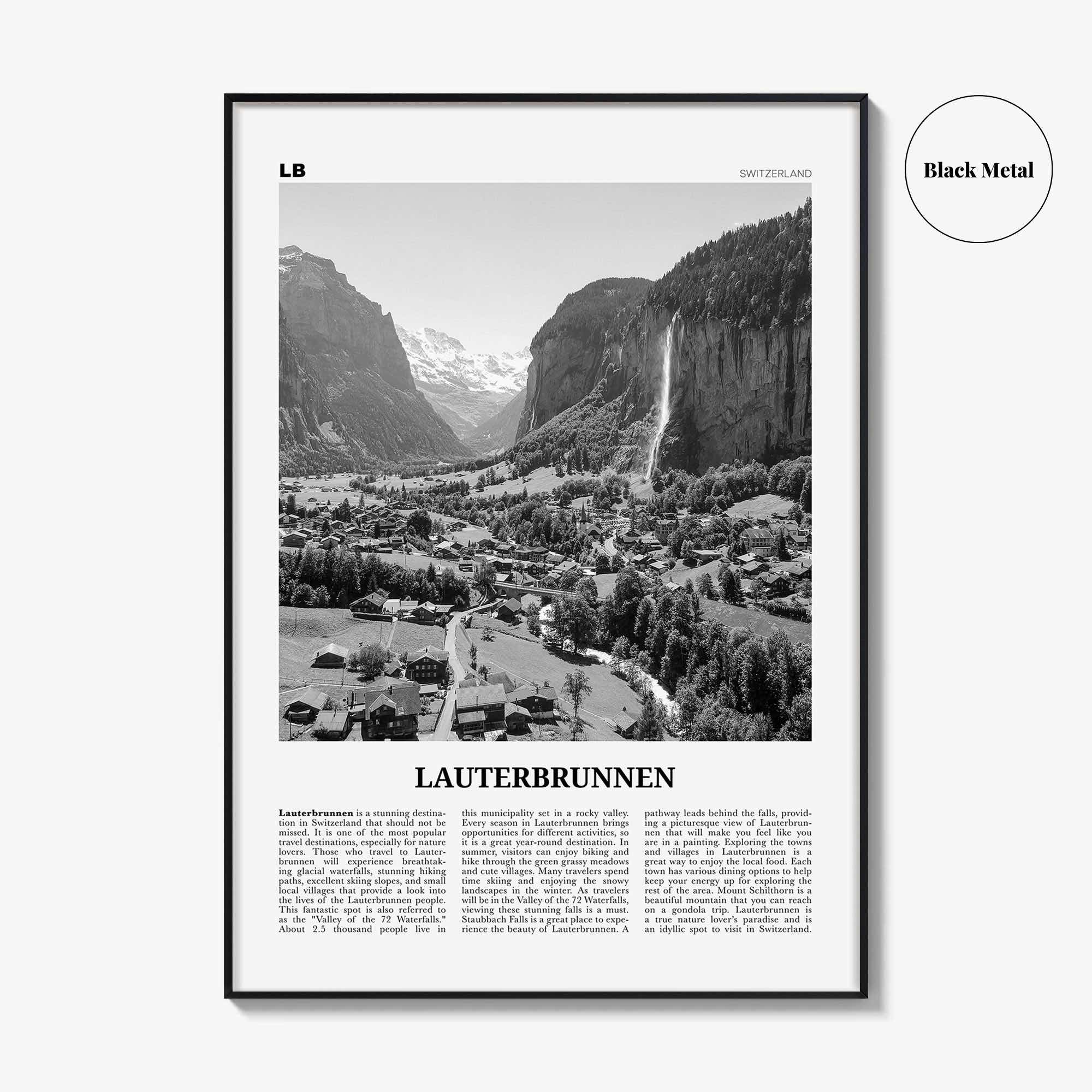 Lauterbrunnen Print Black and White, Lauterbrunnen Wall Art, Lauterbrunnen Poster, Lauterbrunnen Photo, Lauterbrunnen Décor, Switzerland