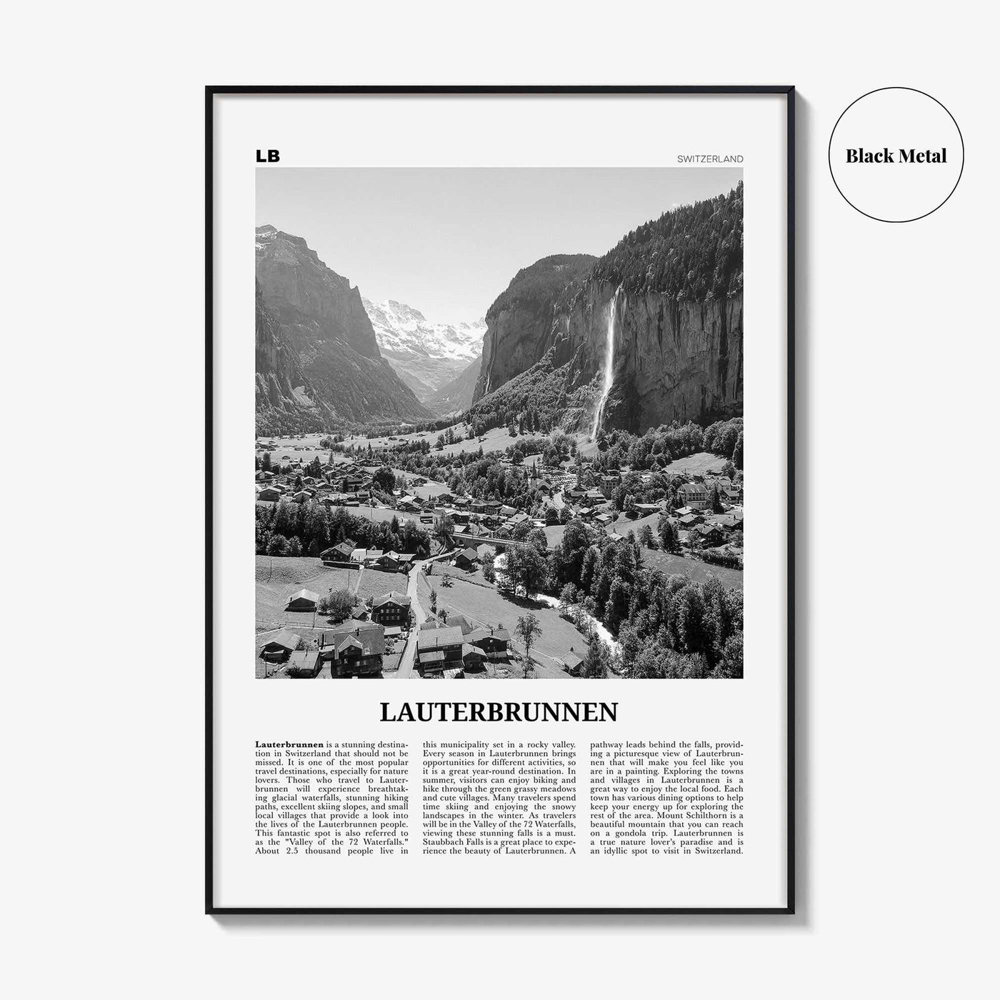 Lauterbrunnen Print Black and White, Lauterbrunnen Wall Art, Lauterbrunnen Poster, Lauterbrunnen Photo, Lauterbrunnen Décor, Switzerland