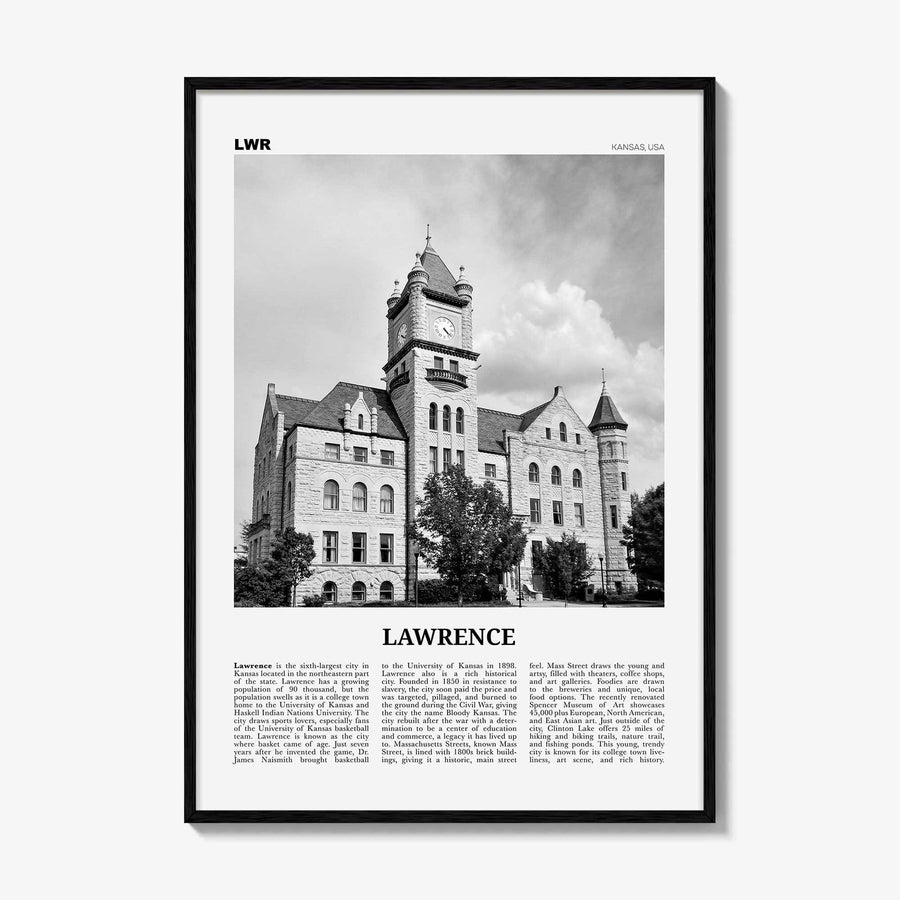 Lawrence Print Black and White Kansas, Lawrence Wall Art, Lawrence Poster, Lawrence Photo, Lawrence Wall Décor, USA, United States