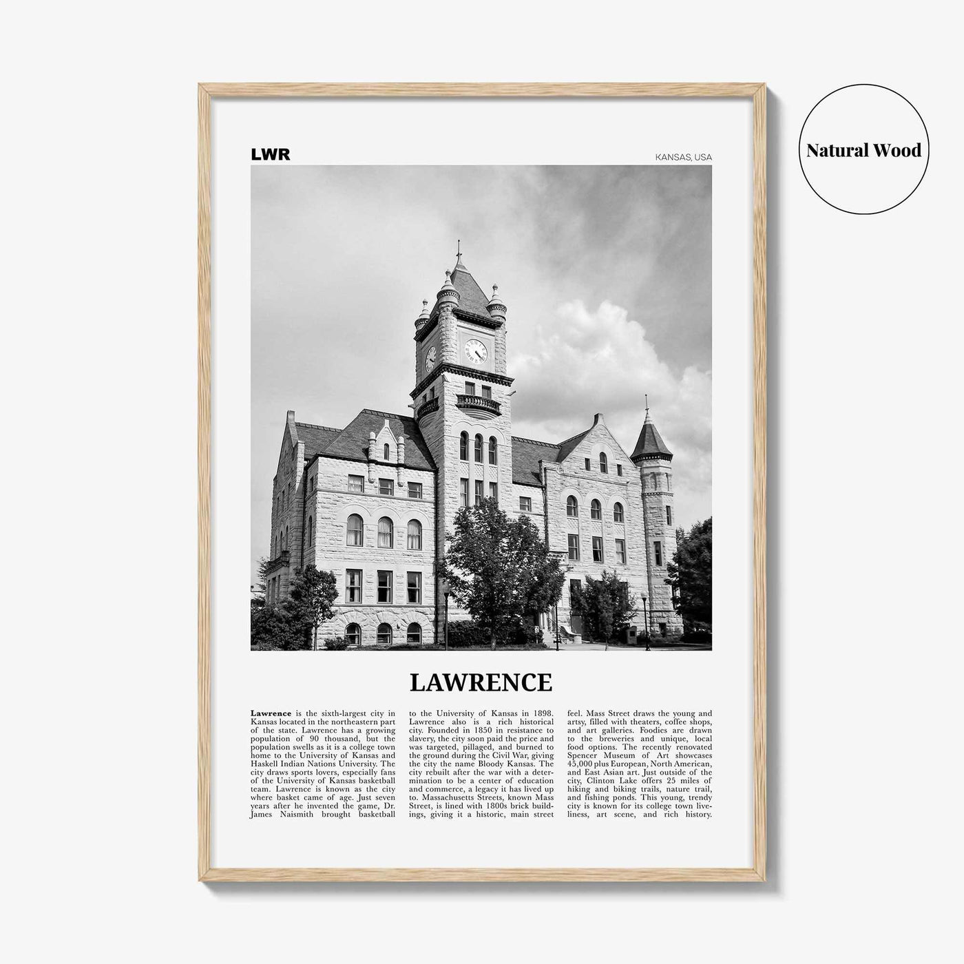 Lawrence Print Black and White Kansas, Lawrence Wall Art, Lawrence Poster, Lawrence Photo, Lawrence Wall Décor, USA, United States