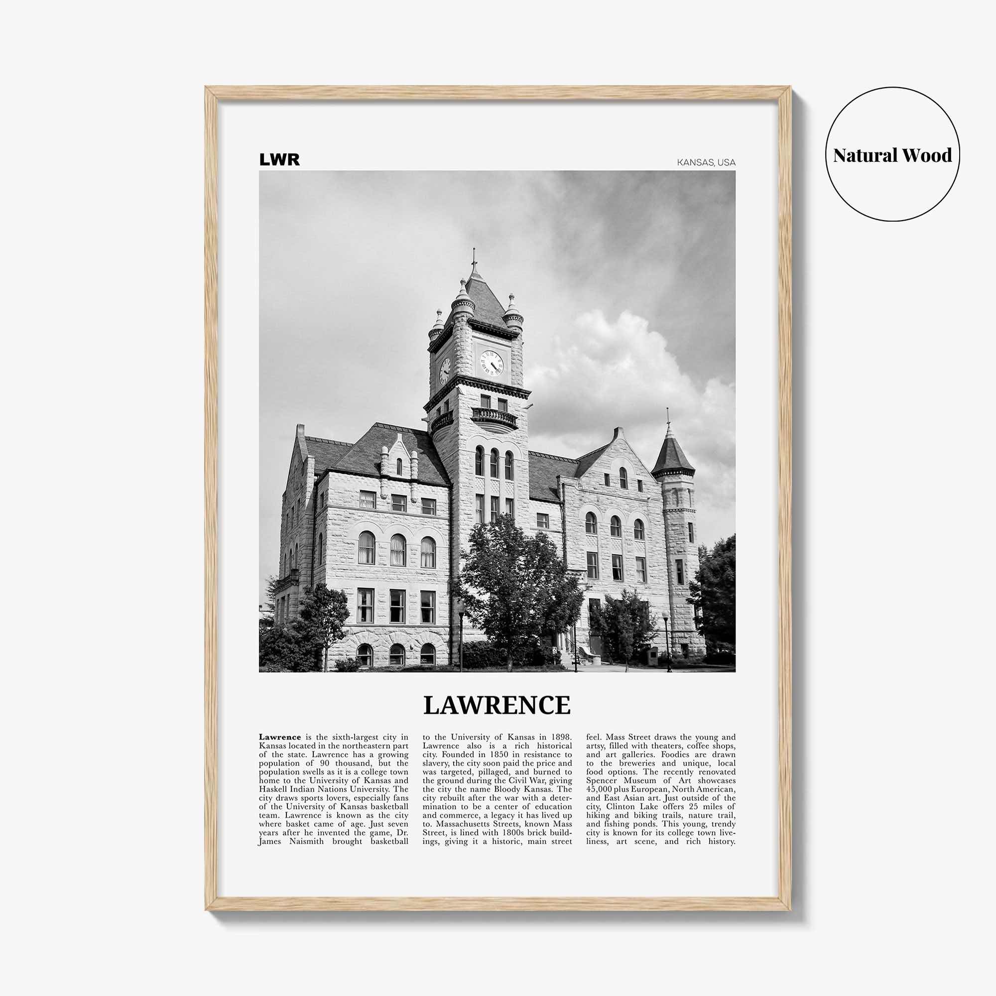 Lawrence Print Black and White Kansas, Lawrence Wall Art, Lawrence Poster, Lawrence Photo, Lawrence Wall Décor, USA, United States