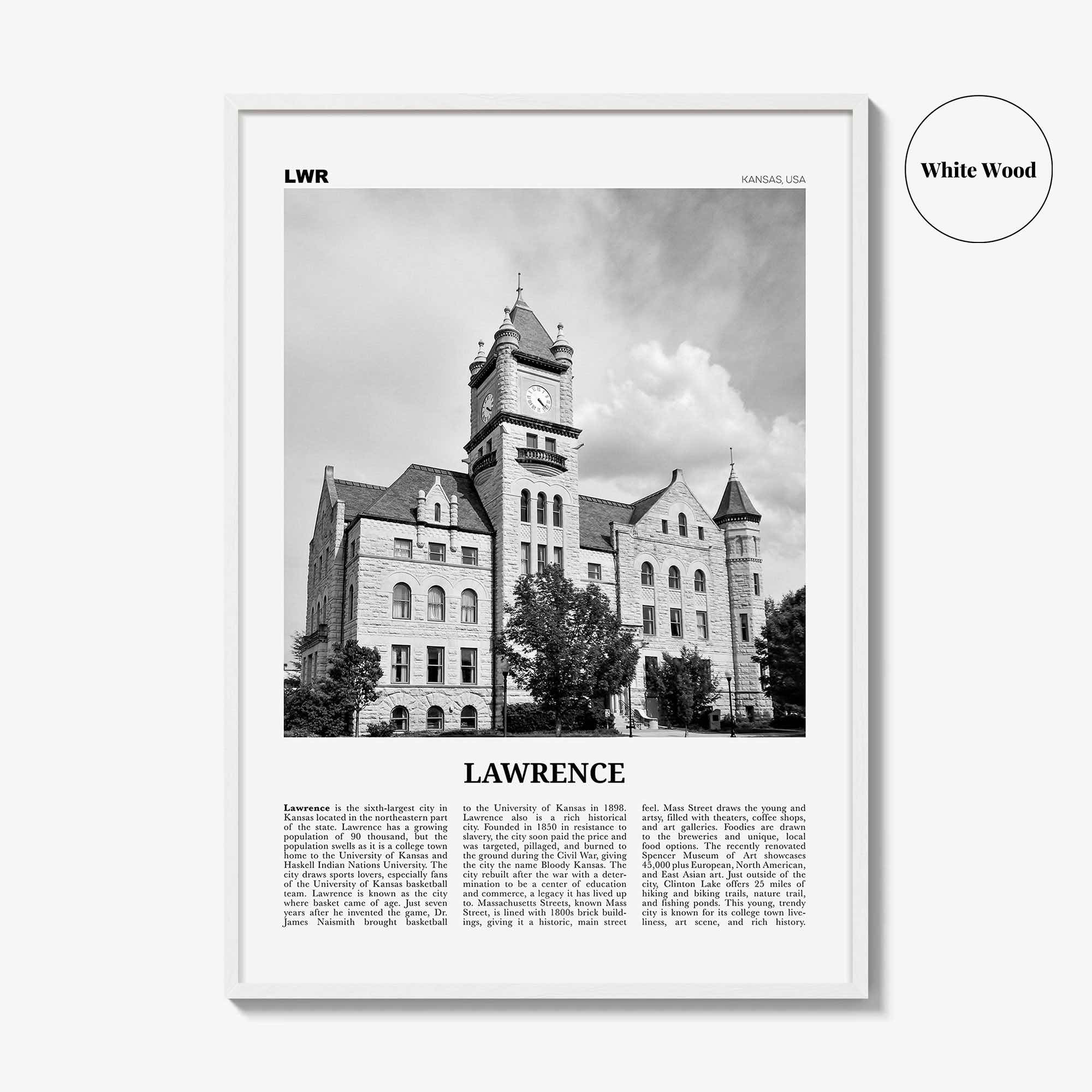 Lawrence Print Black and White Kansas, Lawrence Wall Art, Lawrence Poster, Lawrence Photo, Lawrence Wall Décor, USA, United States