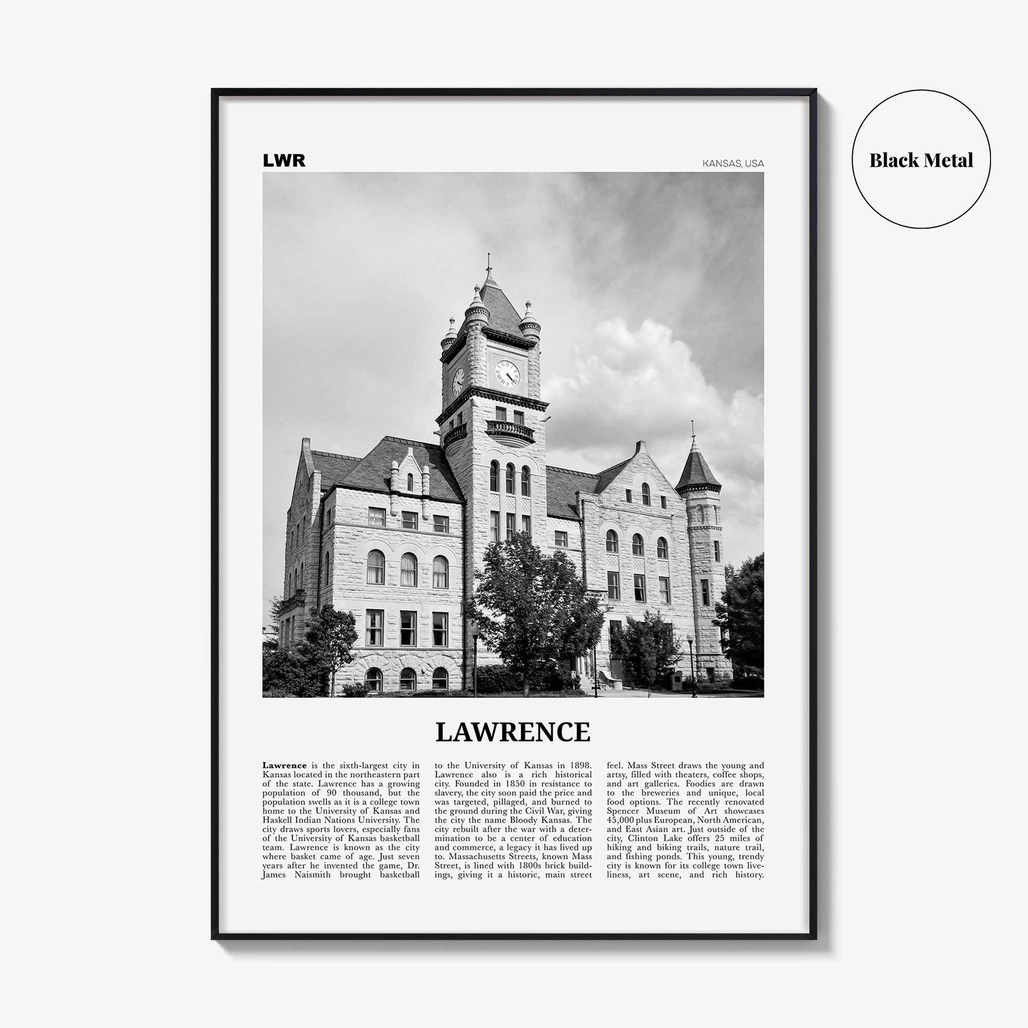 Lawrence Print Black and White Kansas, Lawrence Wall Art, Lawrence Poster, Lawrence Photo, Lawrence Wall Décor, USA, United States