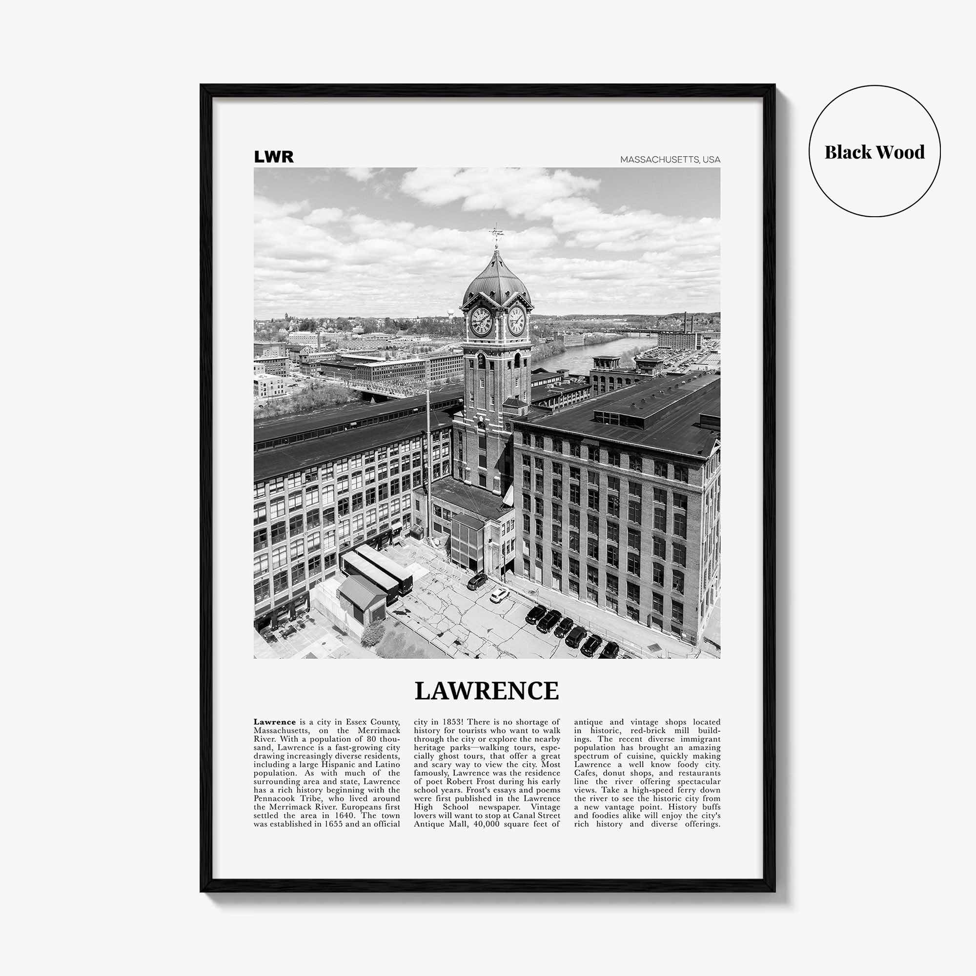 Lawrence Print Black and White Massachusetts, Lawrence Wall Art, Lawrence Poster, Lawrence Photo, Lawrence Wall Décor, USA, United States