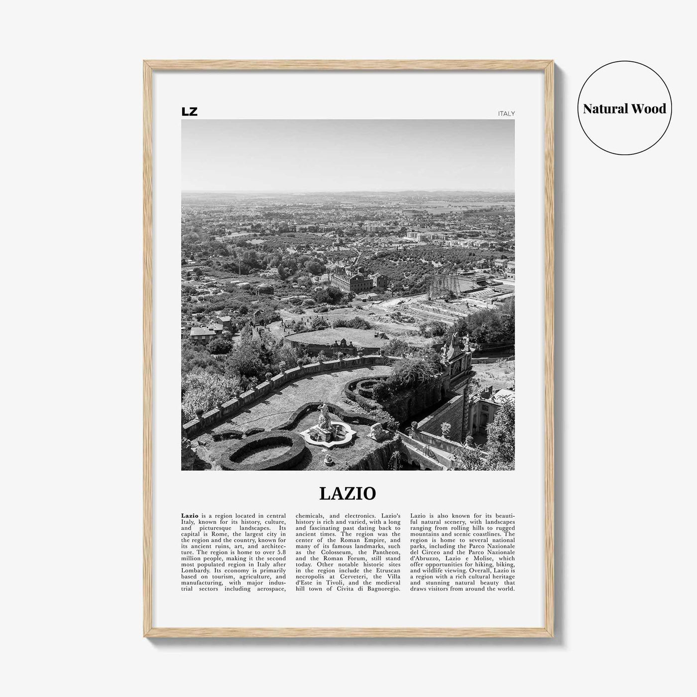 Lazio Print Black and White, Lazio Wall Art, Lazio Poster, Lazio Photo, Lazio Wall Décor, Lazio Map, France