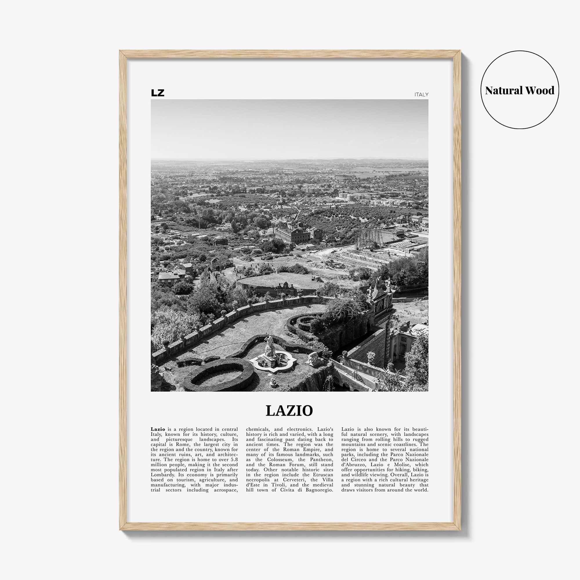 Lazio Print Black and White, Lazio Wall Art, Lazio Poster, Lazio Photo, Lazio Wall Décor, Lazio Map, France