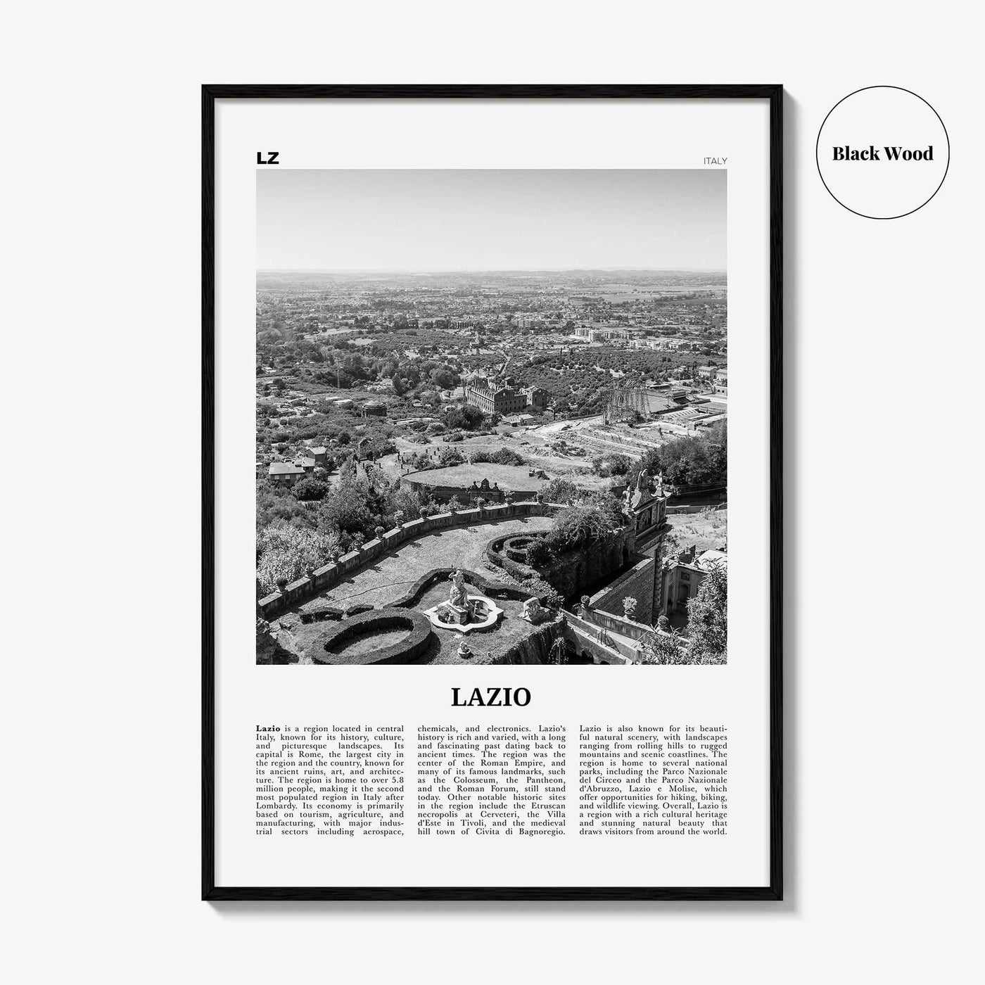 Lazio Print Black and White, Lazio Wall Art, Lazio Poster, Lazio Photo, Lazio Wall Décor, Lazio Map, France
