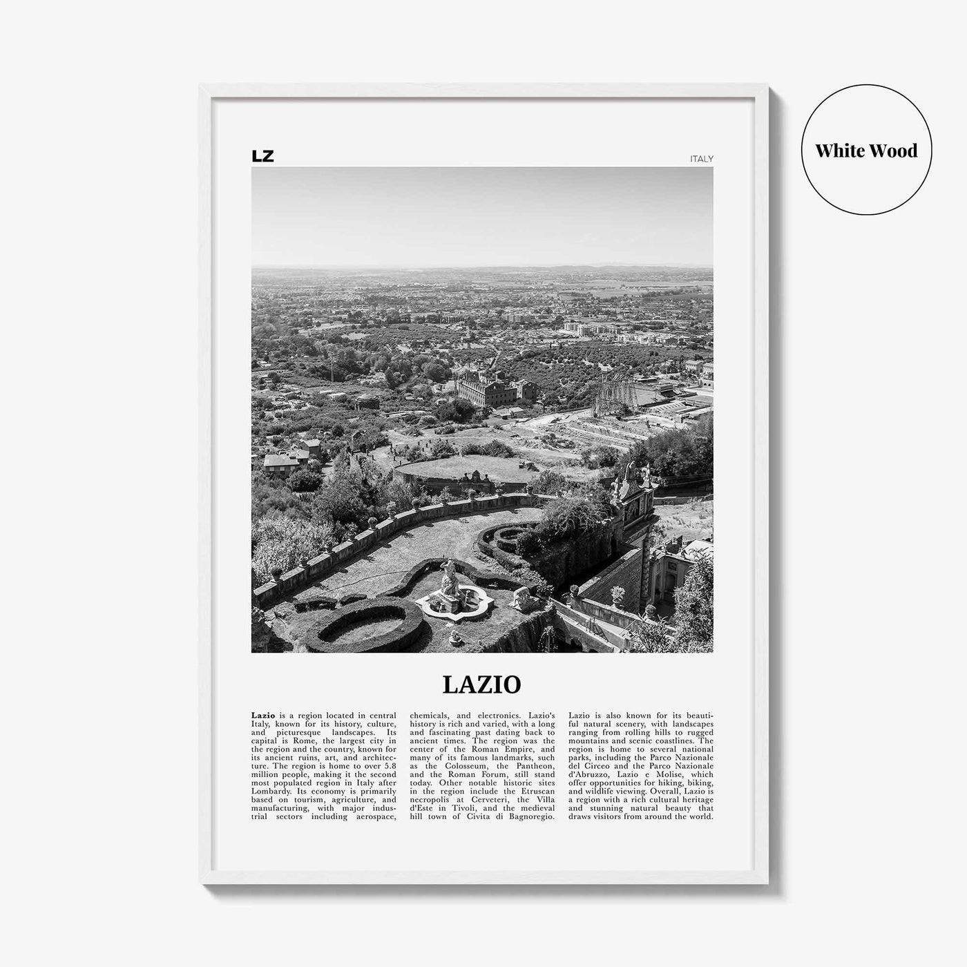 Lazio Print Black and White, Lazio Wall Art, Lazio Poster, Lazio Photo, Lazio Wall Décor, Lazio Map, France