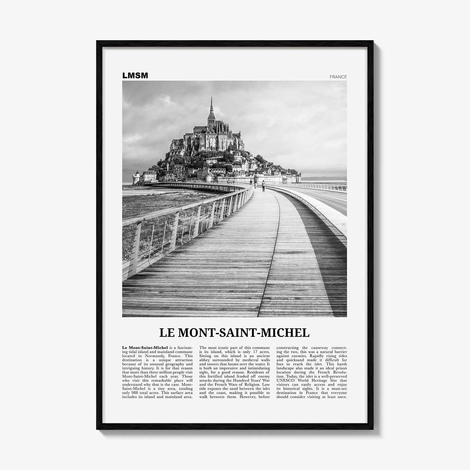 Le Mont Saint Michel Print Black and White, Mont-Saint-Michel Wall Art, Mont-Saint-Michel Poster, Le Mont-Saint-Michel Poster Print, France