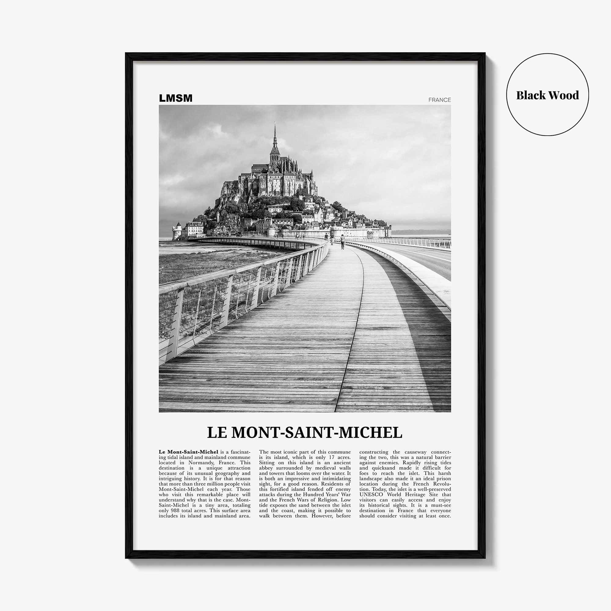 Le Mont Saint Michel Print Black and White, Mont-Saint-Michel Wall Art, Mont-Saint-Michel Poster, Le Mont-Saint-Michel Poster Print, France