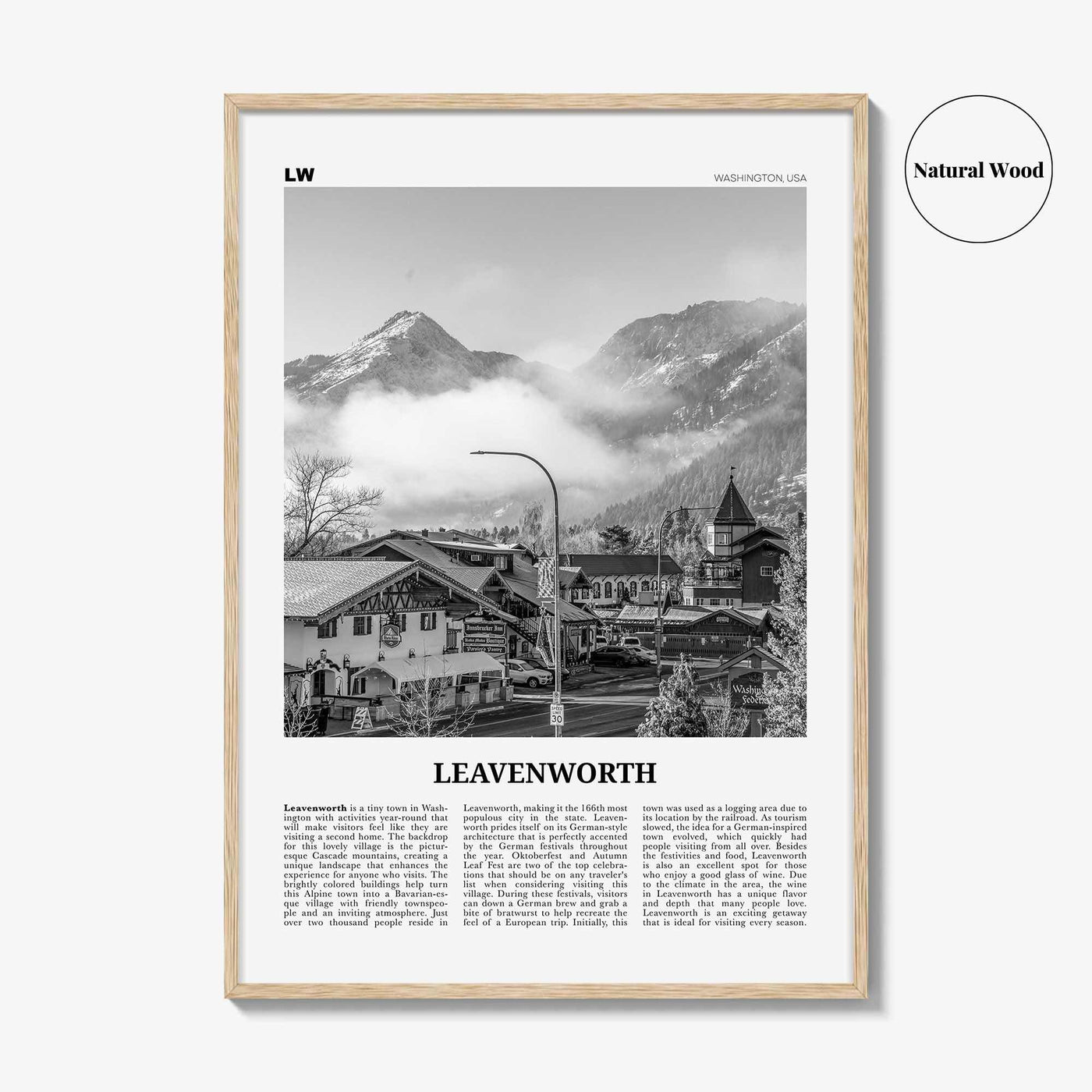 Leavenworth Print Black and White, Leavenworth Wall Art, Leavenworth Poster, Leavenworth Photo, Leavenworth Décor, Washington, USA