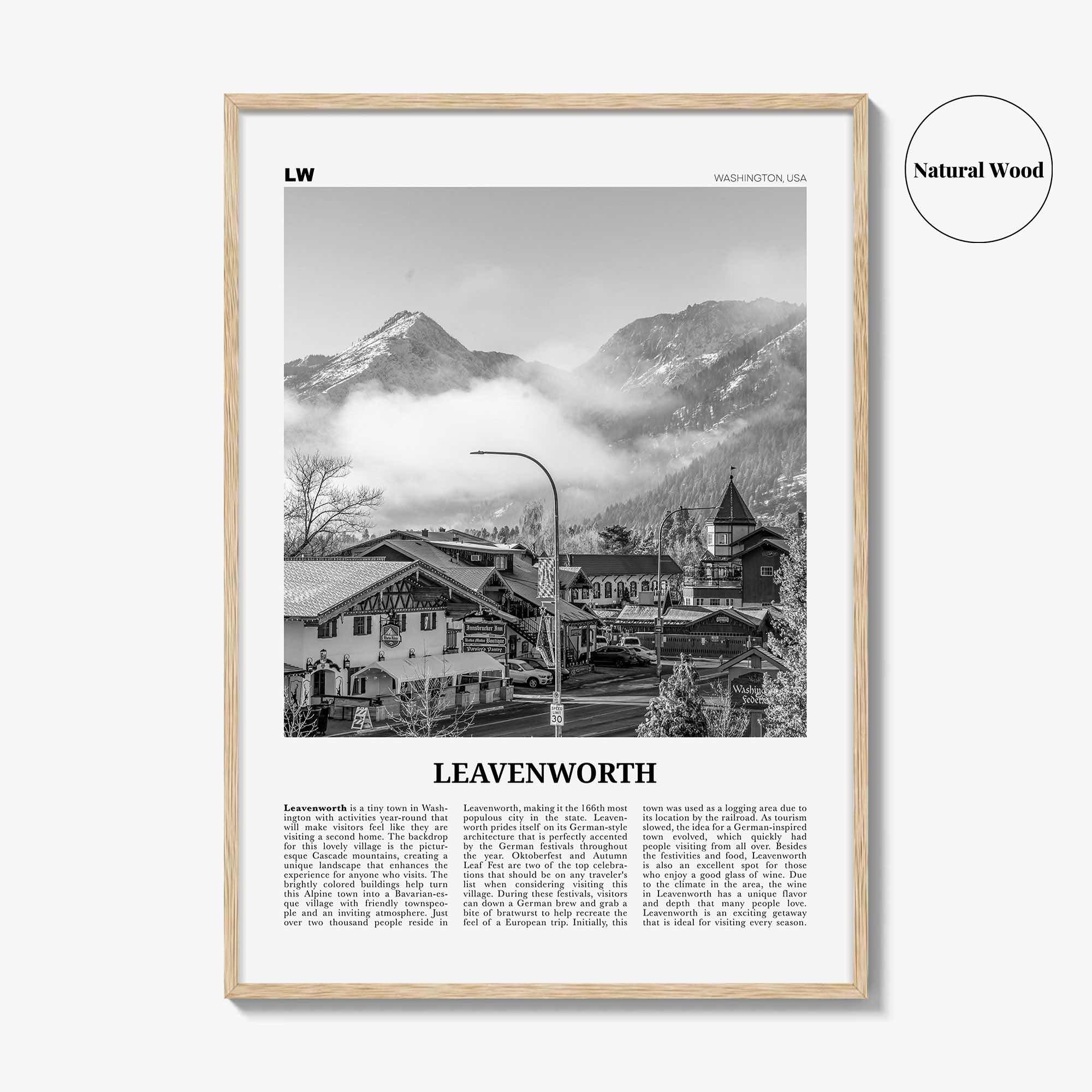 Leavenworth Print Black and White, Leavenworth Wall Art, Leavenworth Poster, Leavenworth Photo, Leavenworth Décor, Washington, USA