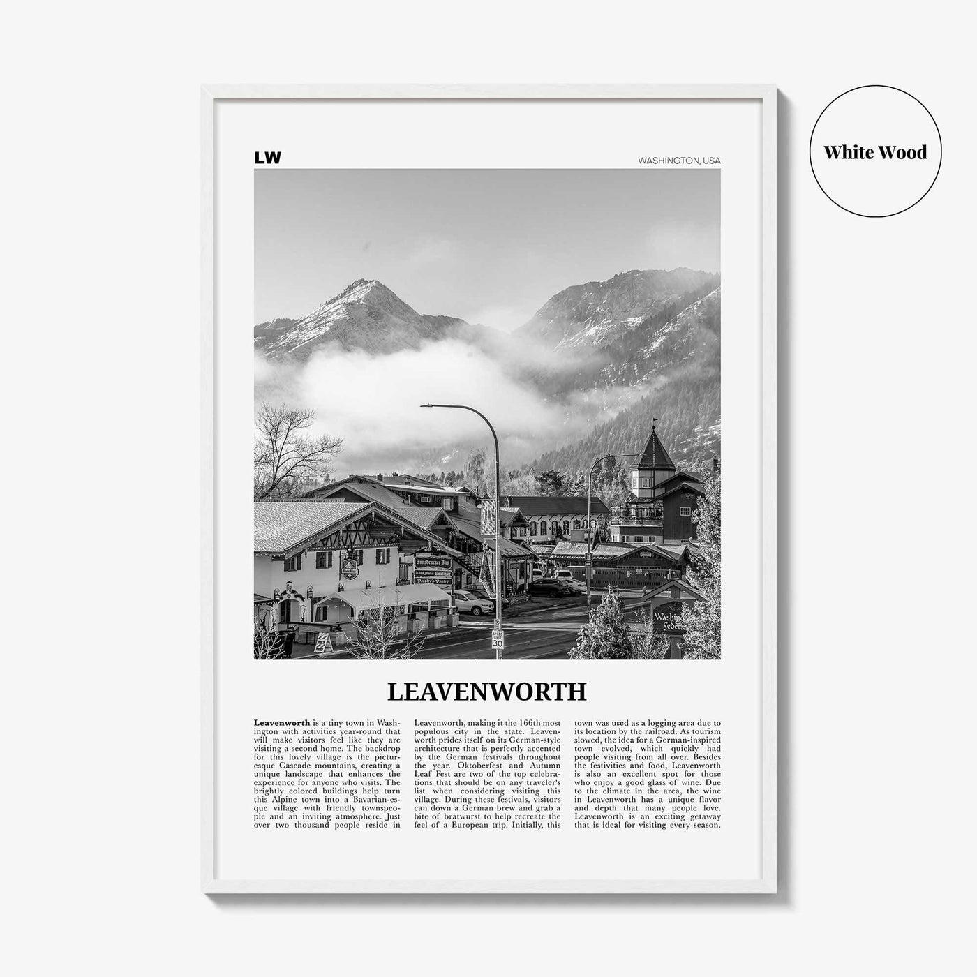 Leavenworth Print Black and White, Leavenworth Wall Art, Leavenworth Poster, Leavenworth Photo, Leavenworth Décor, Washington, USA