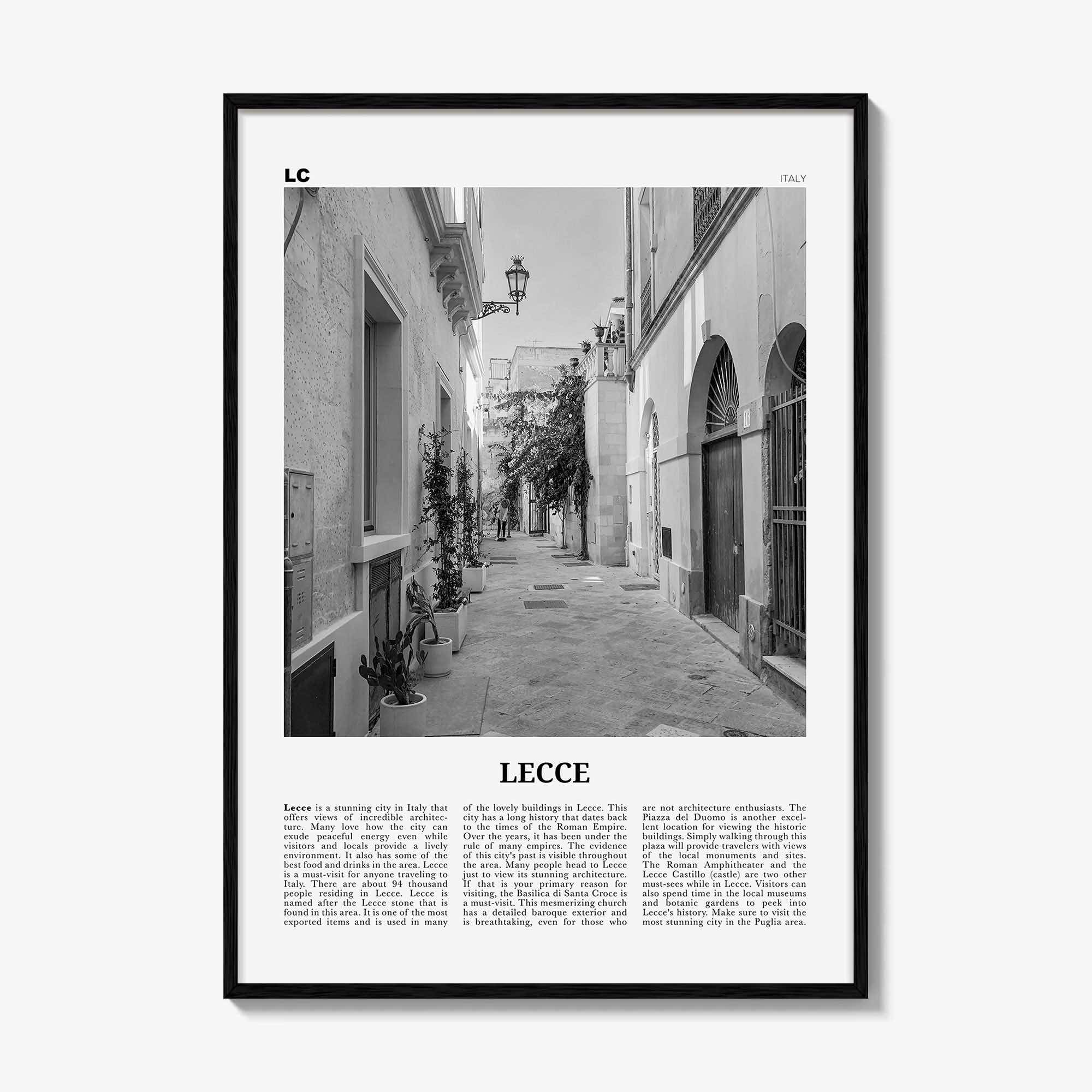 Lecce Print Black and White, Lecce Wall Art, Lecce Poster, Lecce Photo, Lecce Wall Décor, Lecce Map, Italy