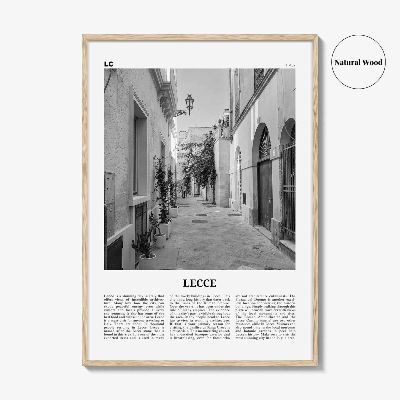 Lecce Print Black and White, Lecce Wall Art, Lecce Poster, Lecce Photo, Lecce Wall Décor, Lecce Map, Italy