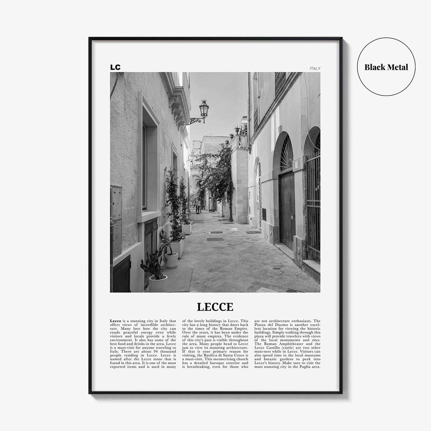 Lecce Print Black and White, Lecce Wall Art, Lecce Poster, Lecce Photo, Lecce Wall Décor, Lecce Map, Italy