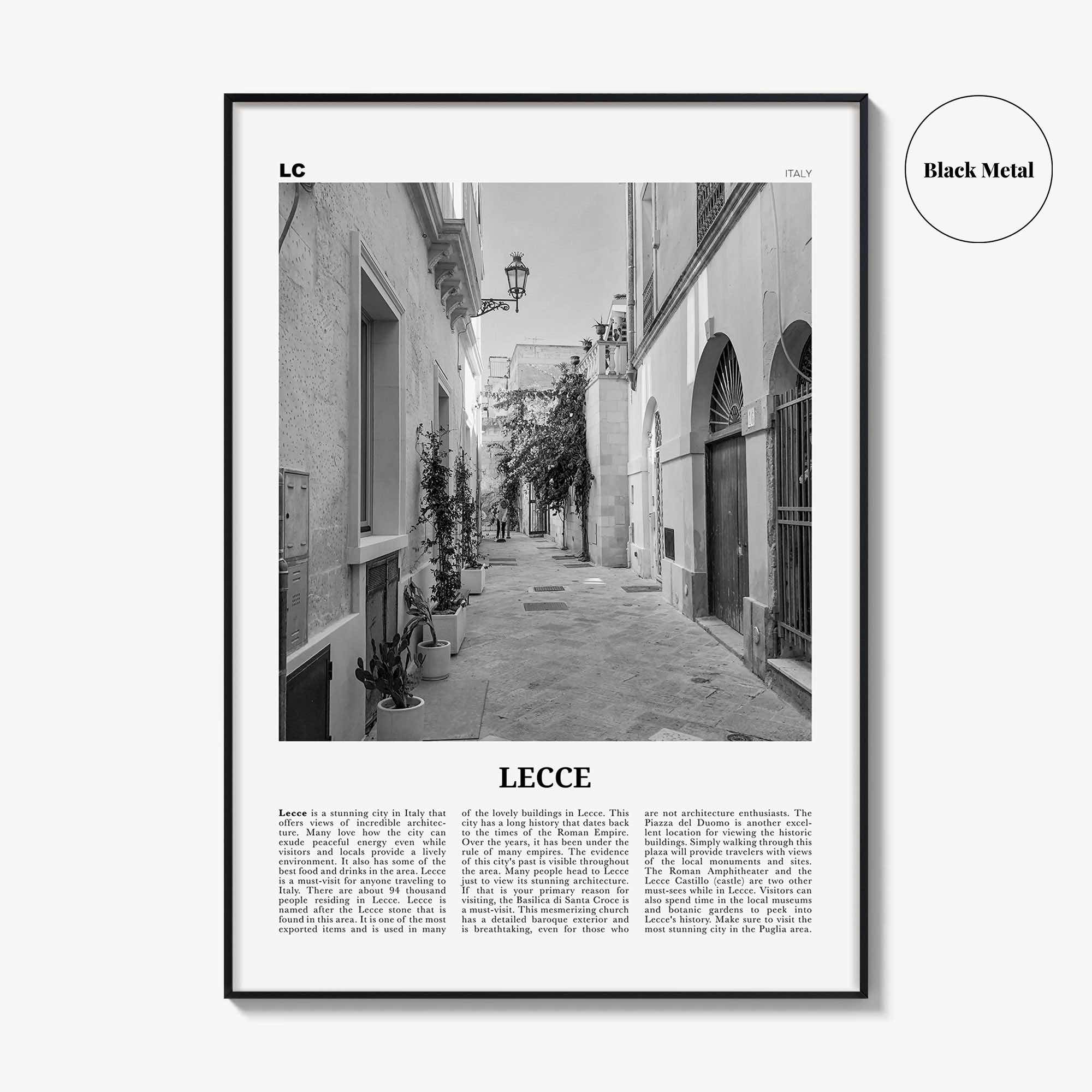 Lecce Print Black and White, Lecce Wall Art, Lecce Poster, Lecce Photo, Lecce Wall Décor, Lecce Map, Italy