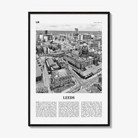 Leeds Print Black and White, Leeds Wall Art, Leeds Poster, Leeds Photo, Yorkshire and the Humber, England, UK, United Kingdom Europe