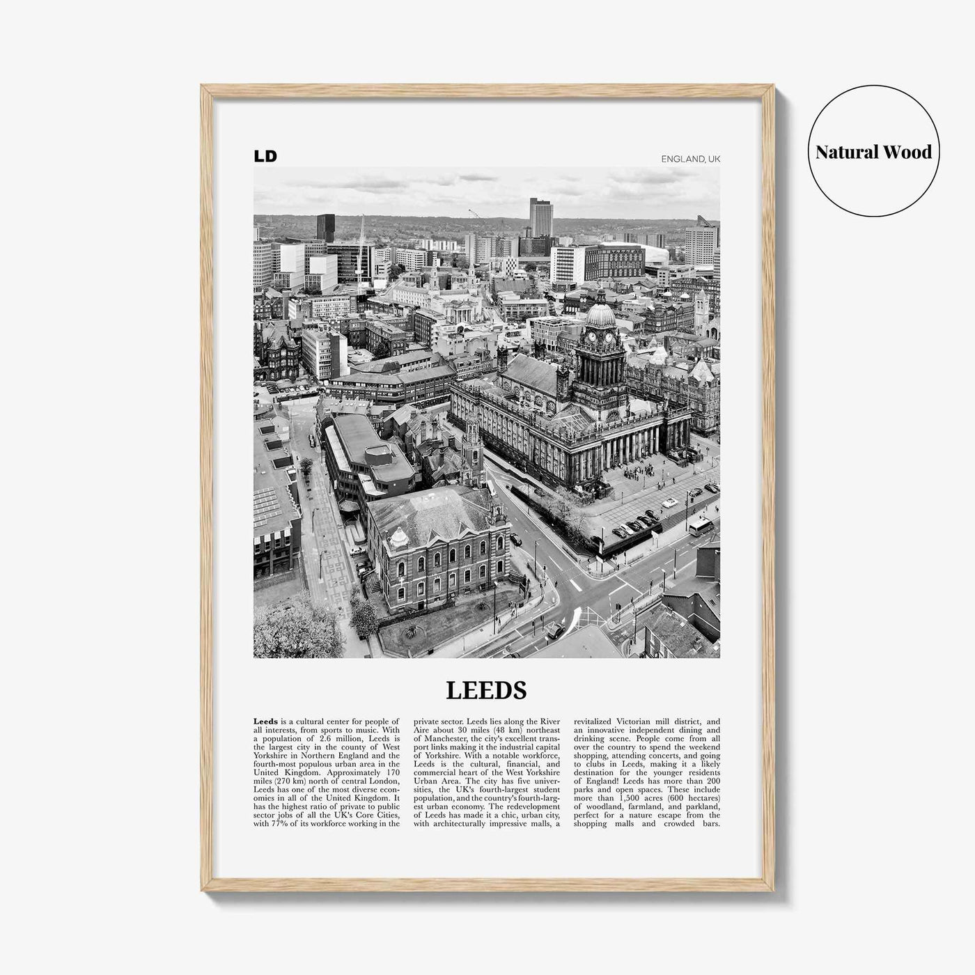 Leeds Print Black and White, Leeds Wall Art, Leeds Poster, Leeds Photo, Yorkshire and the Humber, England, UK, United Kingdom Europe