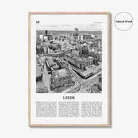 Leeds Print Black and White, Leeds Wall Art, Leeds Poster, Leeds Photo, Yorkshire and the Humber, England, UK, United Kingdom Europe