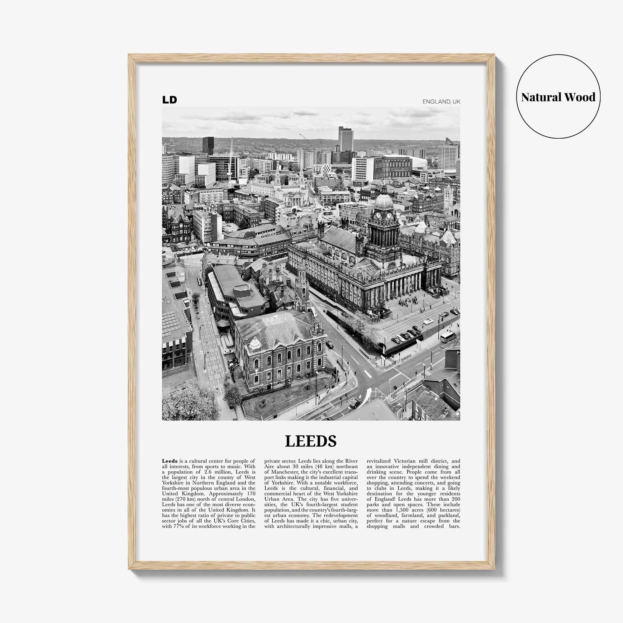 Leeds Print Black and White, Leeds Wall Art, Leeds Poster, Leeds Photo, Yorkshire and the Humber, England, UK, United Kingdom Europe