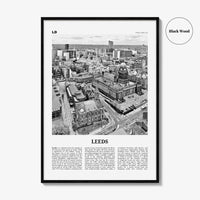 Leeds Print Black and White, Leeds Wall Art, Leeds Poster, Leeds Photo, Yorkshire and the Humber, England, UK, United Kingdom Europe