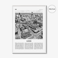 Leeds Print Black and White, Leeds Wall Art, Leeds Poster, Leeds Photo, Yorkshire and the Humber, England, UK, United Kingdom Europe