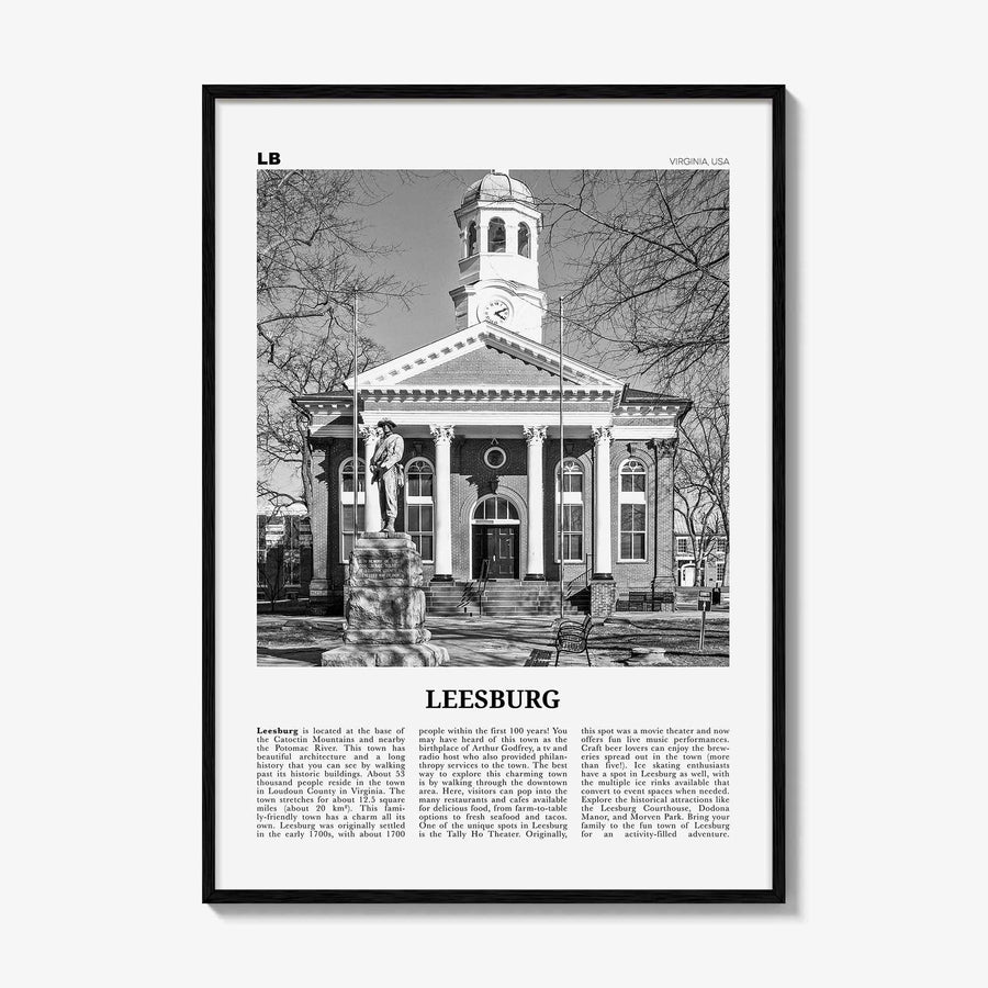 Leesburg Print Black and White, Leesburg Wall Art, Leesburg Poster, Leesburg Photo, Leesburg Wall Décor, Leesburg Map, Virginia, USA