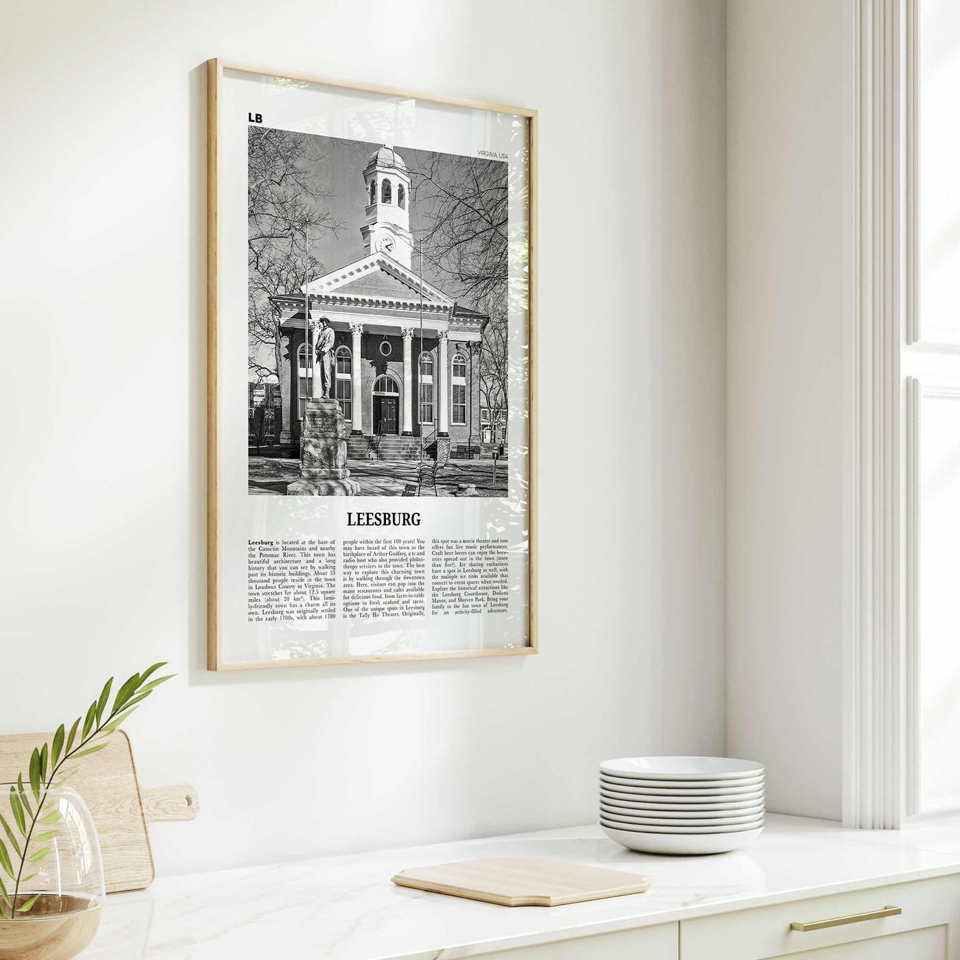 Leesburg Print Black and White, Leesburg Wall Art, Leesburg Poster, Leesburg Photo, Leesburg Wall Décor, Leesburg Map, Virginia, USA