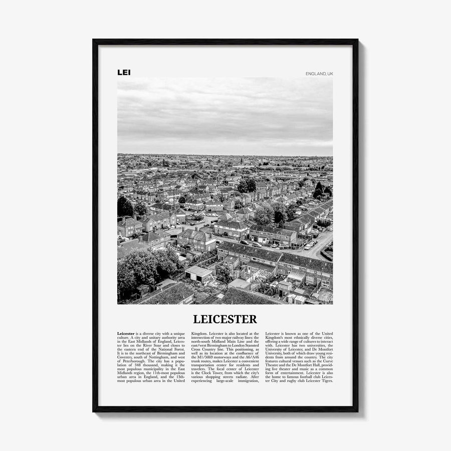 Leicester Print Black and White, Leicester Wall Art, Leicester Poster, Leicester Photo, Leicestershire, England, UK, United Kingdom Europe