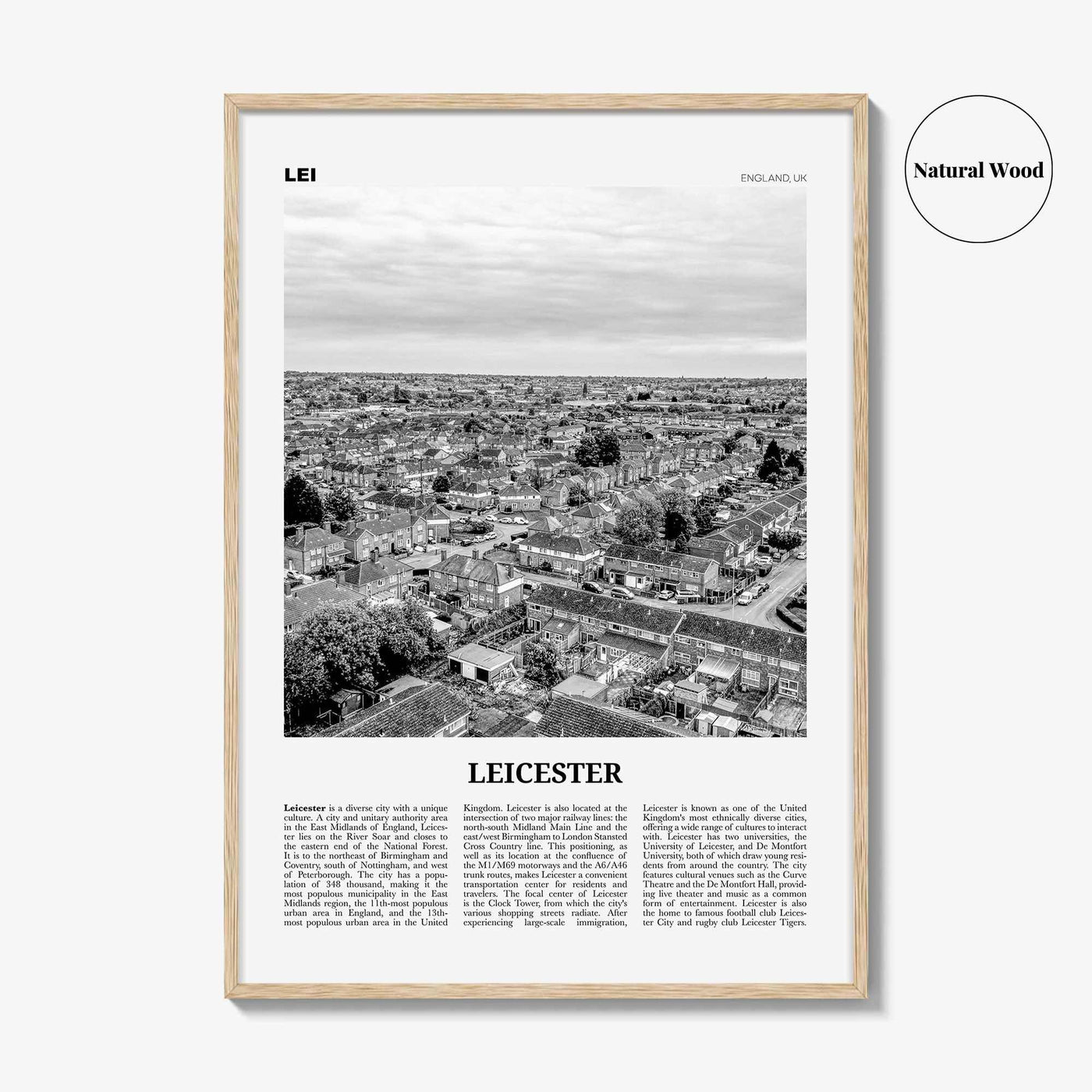 Leicester Print Black and White, Leicester Wall Art, Leicester Poster, Leicester Photo, Leicestershire, England, UK, United Kingdom Europe