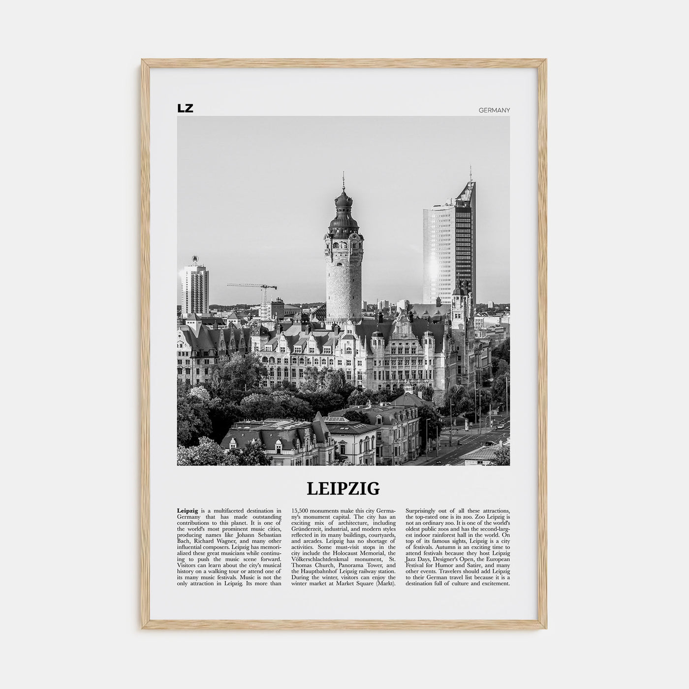 Leipzig Travel B&W Poster