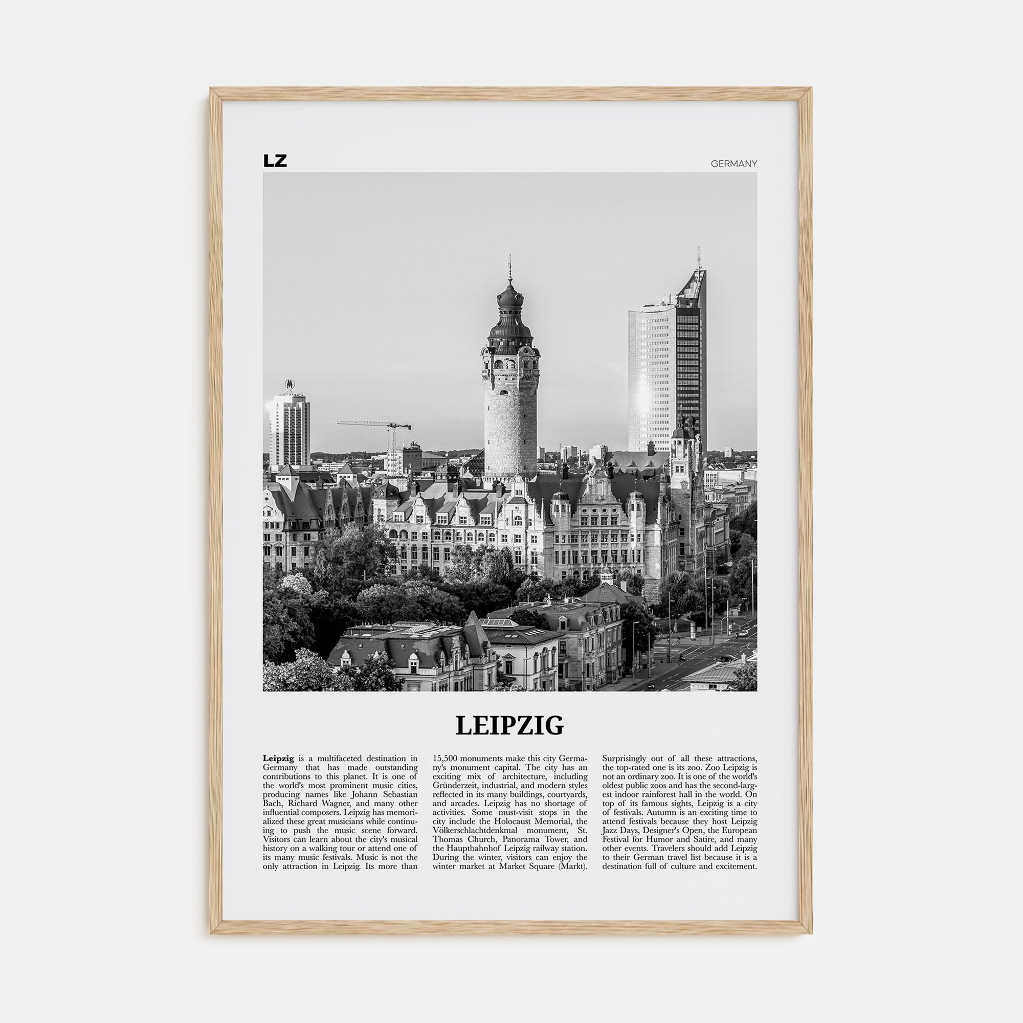 Leipzig Travel B&W Poster