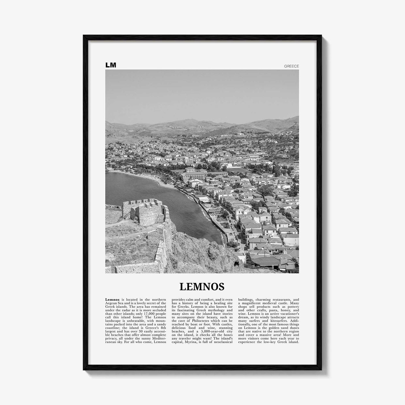 Lemnos Print Black and White, Lemnos Wall Art, Lemnos Poster, Lemnos Photo, Lemnos Wall Décor, Lemnos Map, Greece