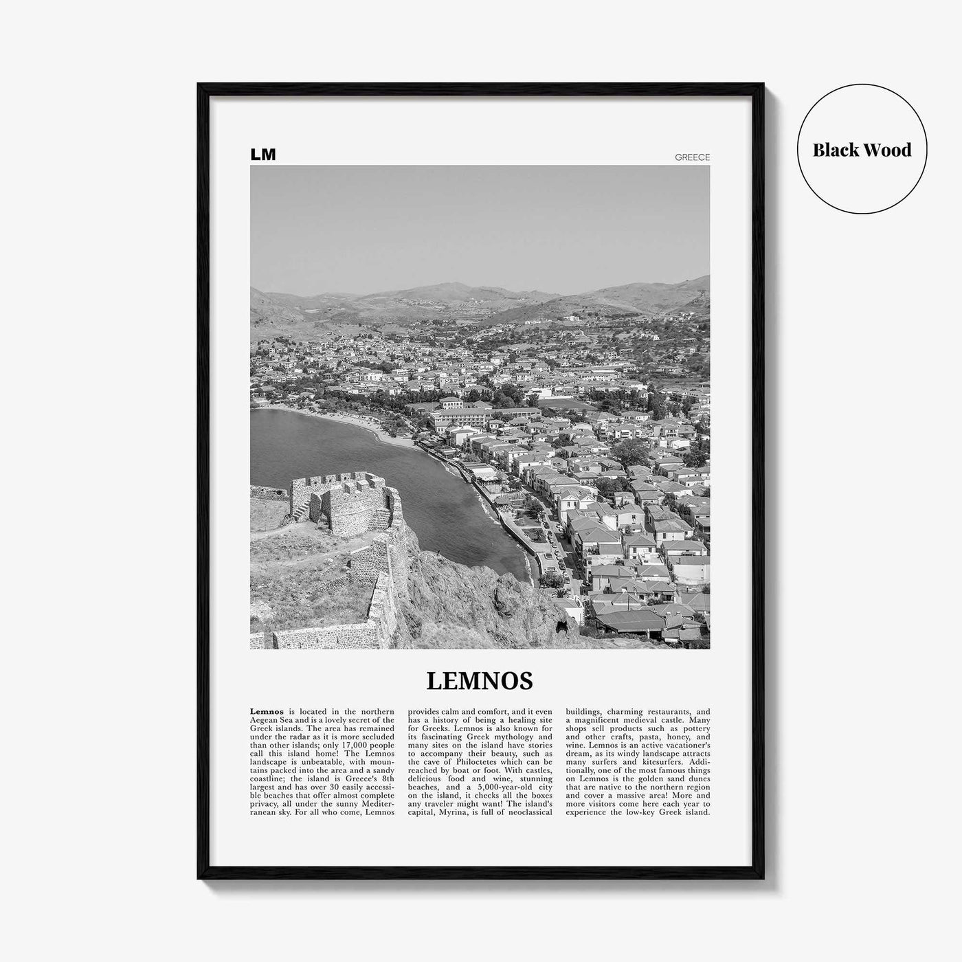 Lemnos Print Black and White, Lemnos Wall Art, Lemnos Poster, Lemnos Photo, Lemnos Wall Décor, Lemnos Map, Greece