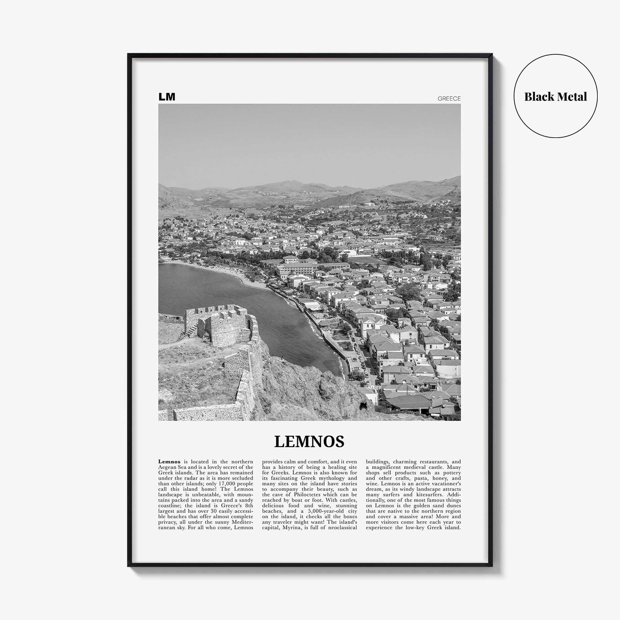 Lemnos Print Black and White, Lemnos Wall Art, Lemnos Poster, Lemnos Photo, Lemnos Wall Décor, Lemnos Map, Greece
