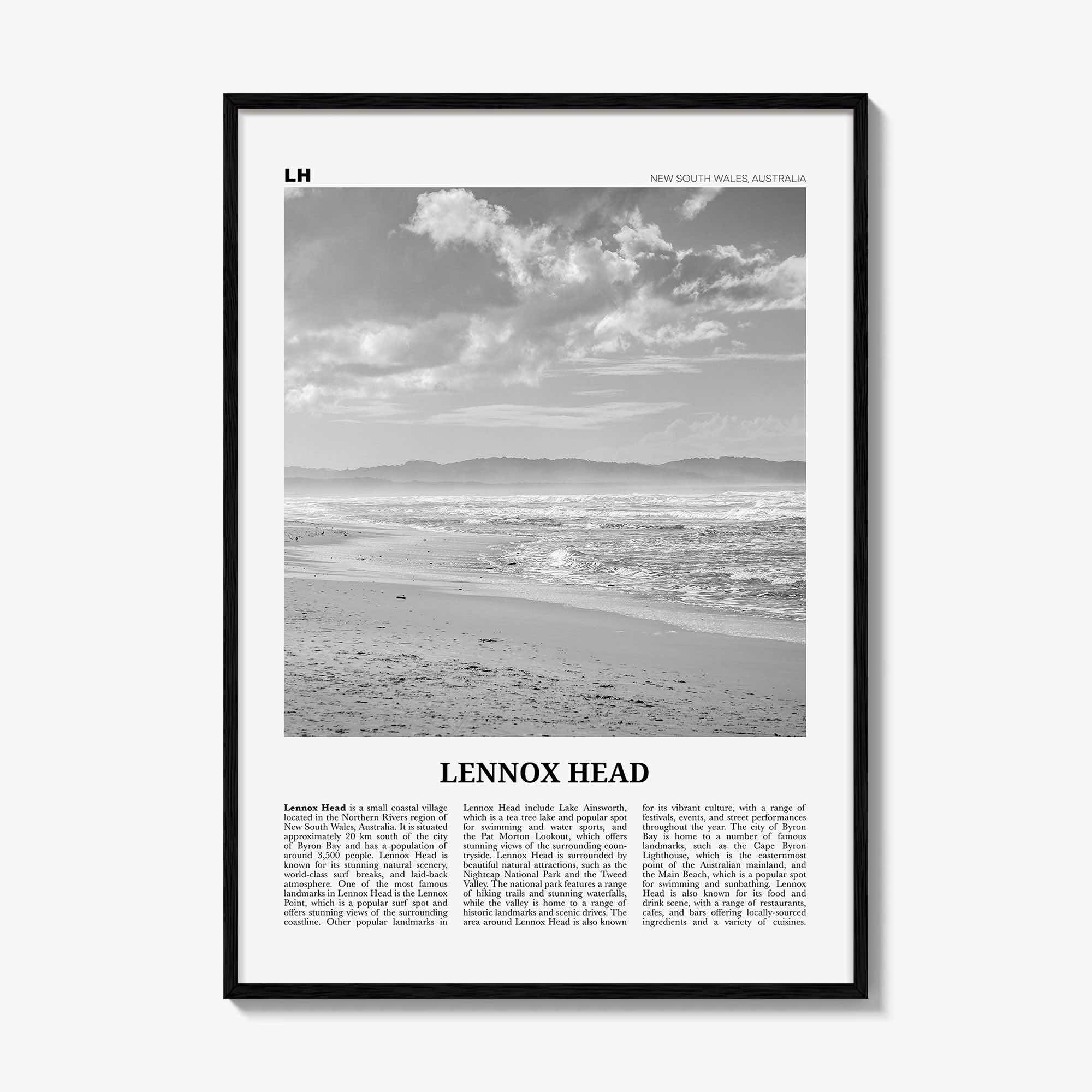 Lennox Head Print Black and White, Lennox Head Wall Art, Lennox Head Poster, Lennox Head Photo, Lennox Head Wall Décor, Lennox Head Map,